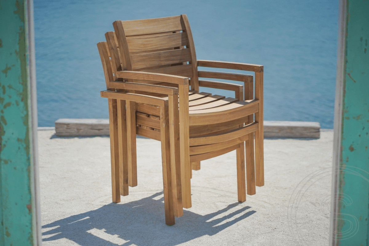 Teak garden table 260 x 100 + 8 garden chairs stacking