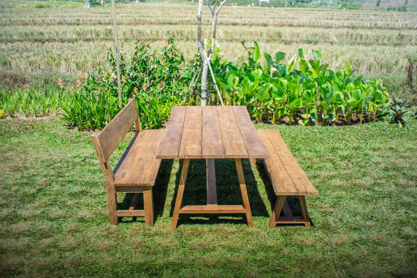 Teak garden table Java 220 x 100 + teak garden bench Java 220 + teak bench 200 Sandaran