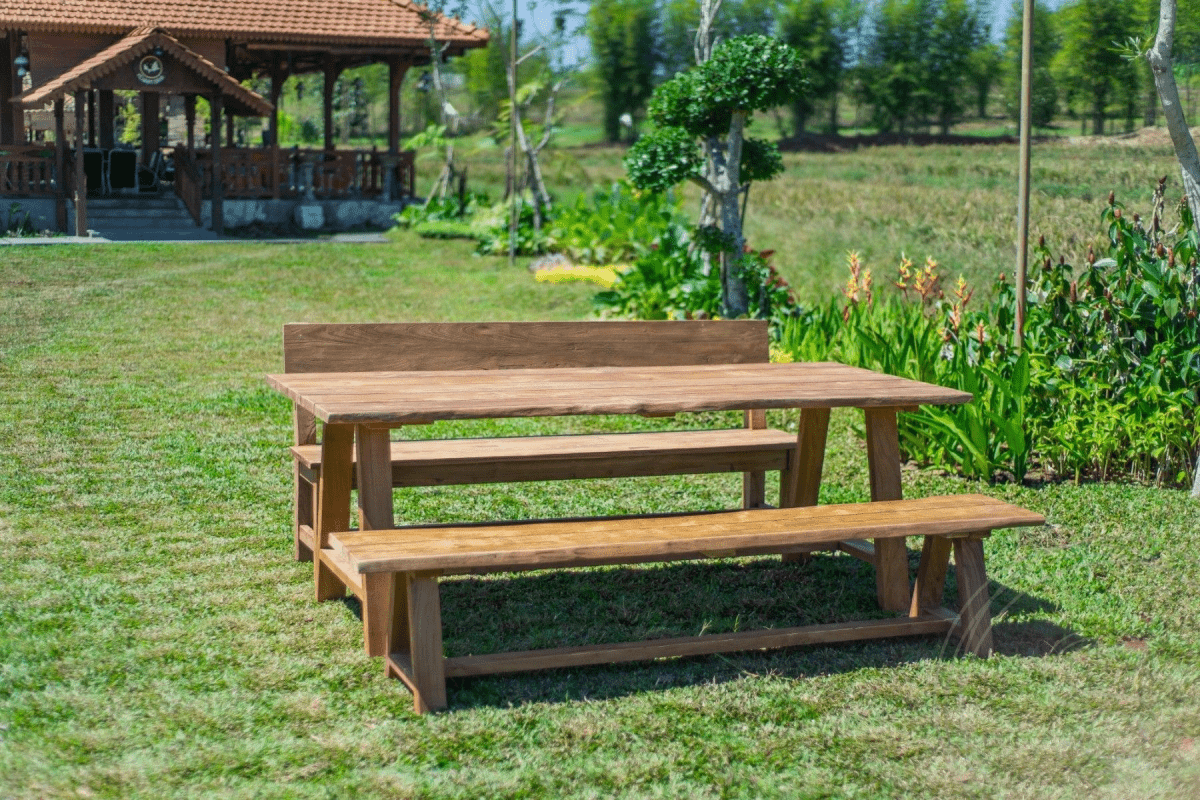 Teak garden table Java 220 x 100 + teak garden bench Java 220 + teak bench 200 Sandaran