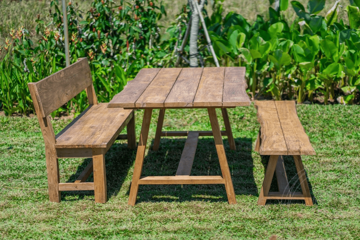 Teak garden table Java 220 x 100 + teak garden bench Java 220 + teak bench 200 Sandaran