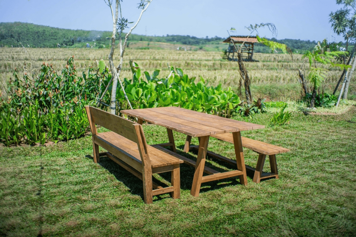Teak garden table Java 220 x 100 + teak garden bench Java 220 + teak bench 200 Sandaran