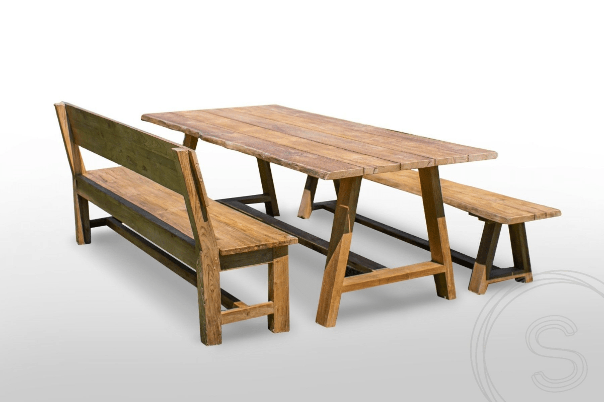 Teak garden table Java 220 x 100 + teak garden bench Java 220 + teak bench 200 Sandaran
