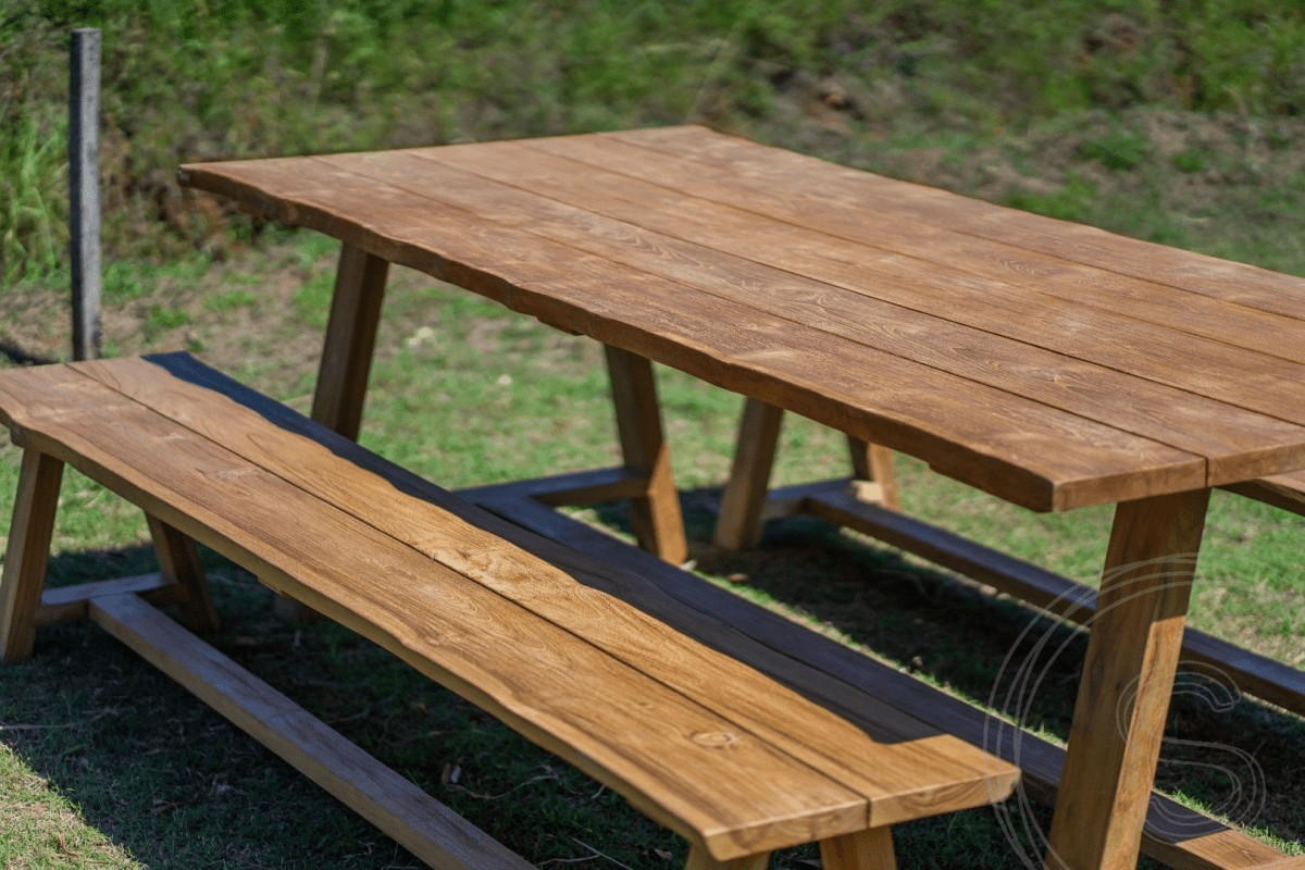 Teak garden table Java 240 x 100 + teak garden bench Java 240 + teak bench 200 Sandaran