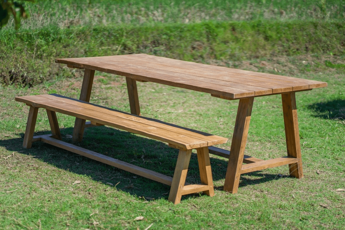 Teak garden table Java 240 x 100 + teak garden bench Java 240 + teak bench 200 Sandaran