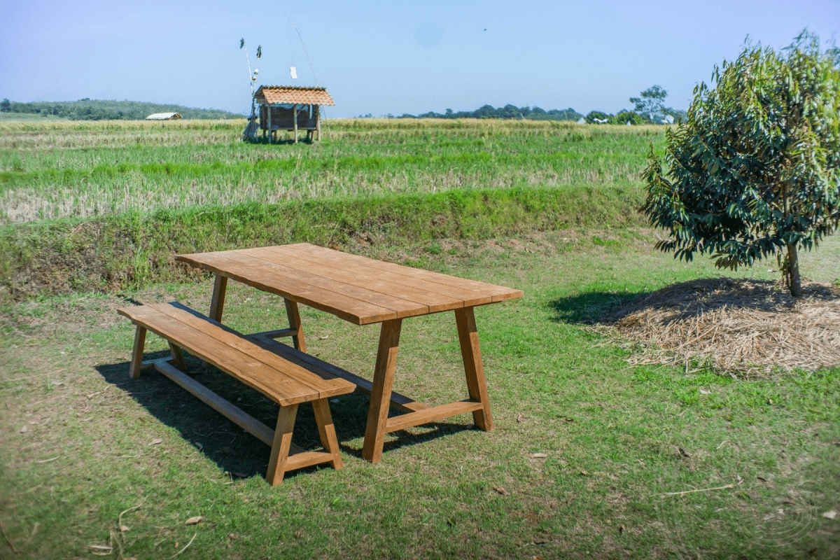 Teak garden table Java 240 x 100 + teak garden bench Java 240 + teak bench 200 Sandaran