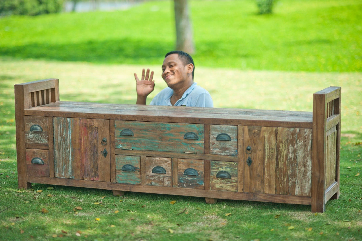 Teak tv - meubel bangku Riet - Souren Meubels