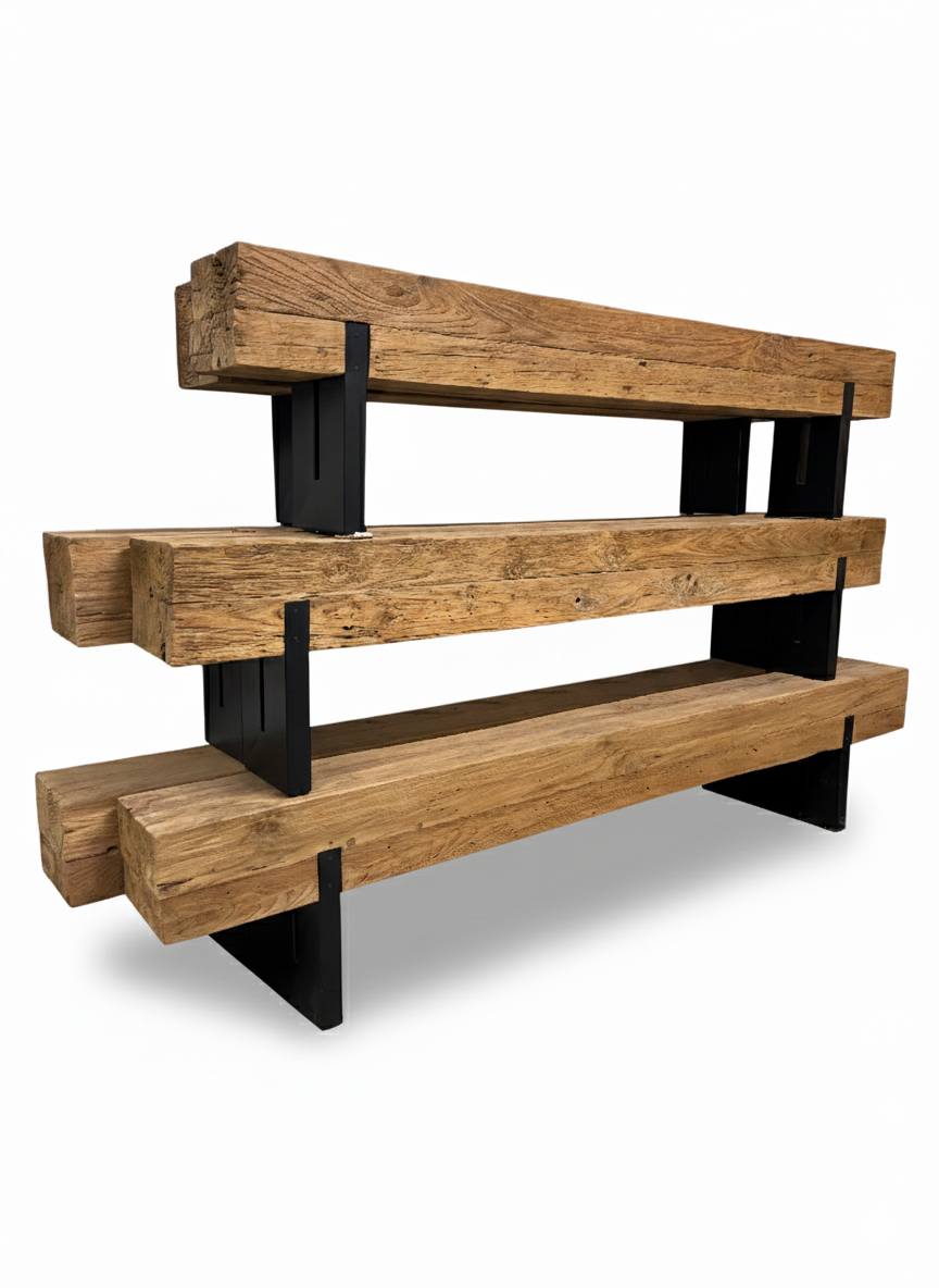Teak beam bench with steel 265cm