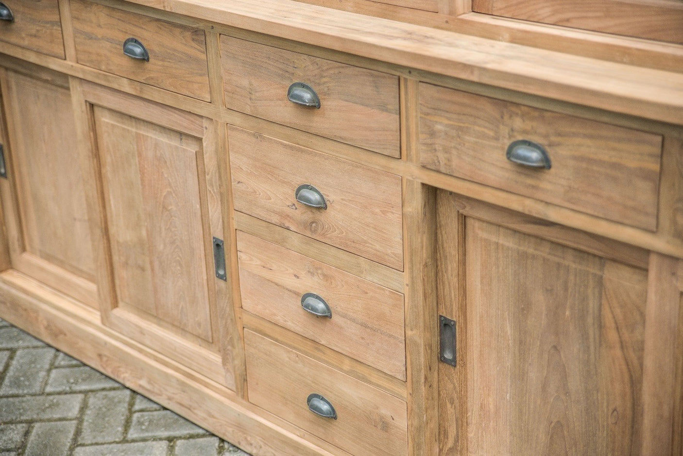 Teak vitrinekast 250cm XXL - Souren Meubels