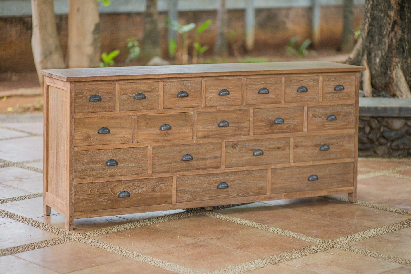 Teak dressoir 19 lades oud hout - Souren Meubels