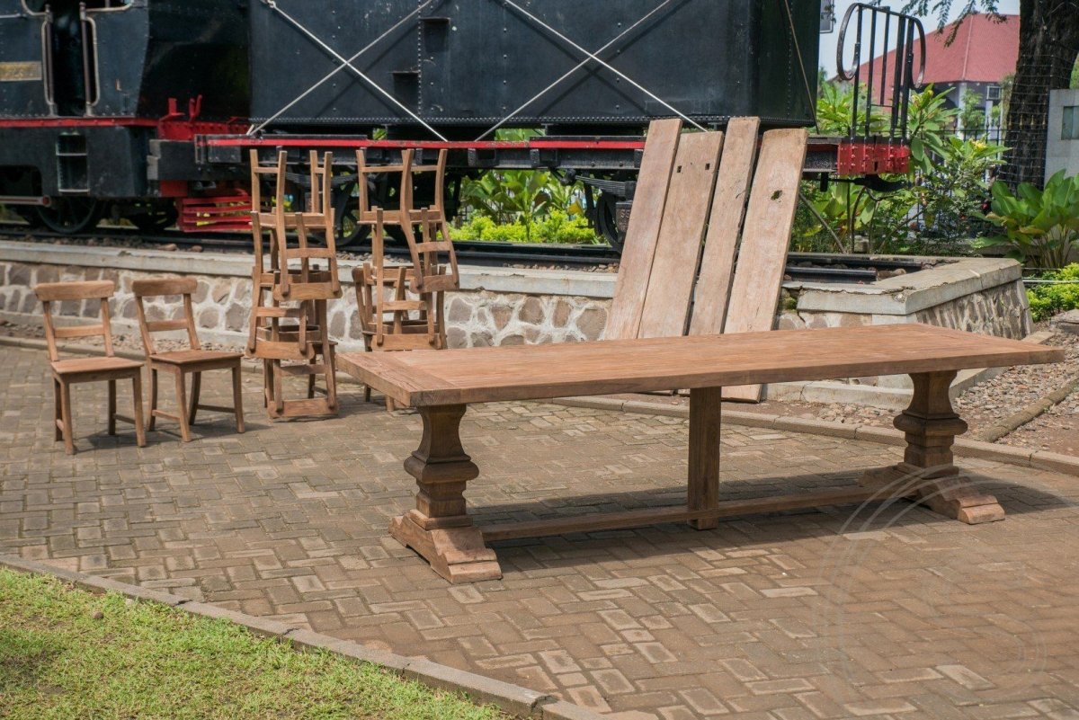 Teak refectory table 300x100 + 8 chairs