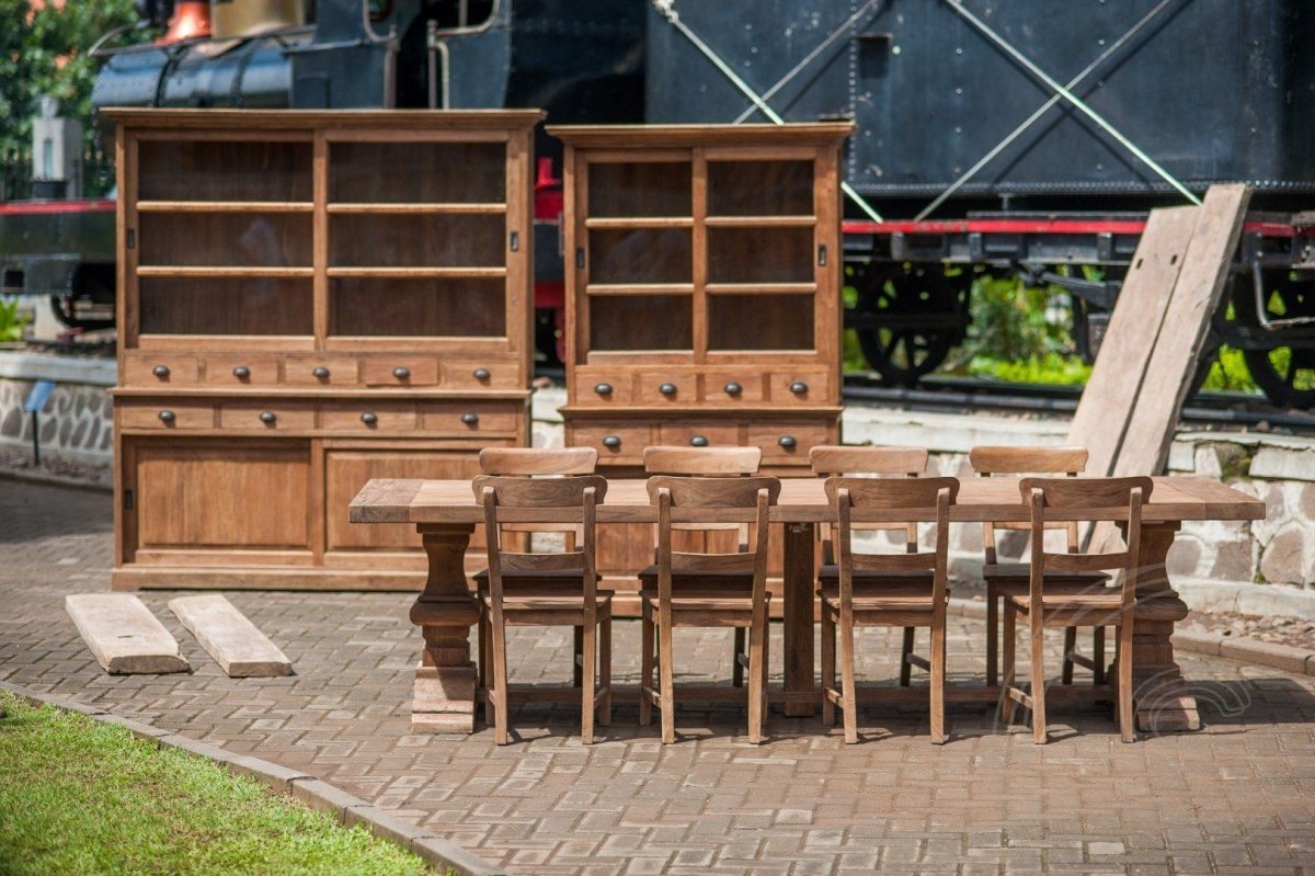 Teak refectory table 300x100 + 8 chairs