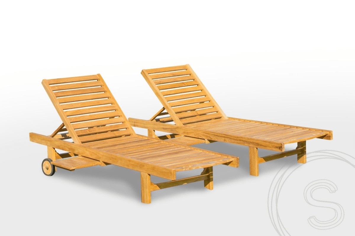 Teak lounger + wheels 2 x