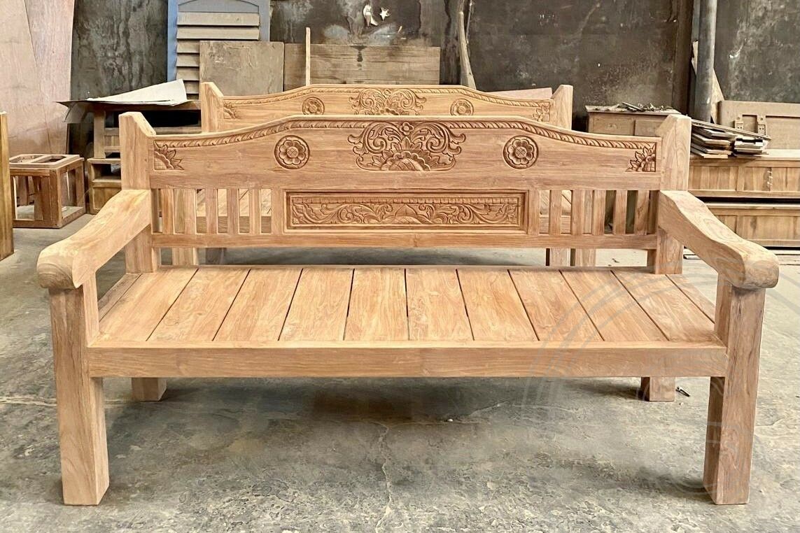 Teak lounge bench carving 220cm