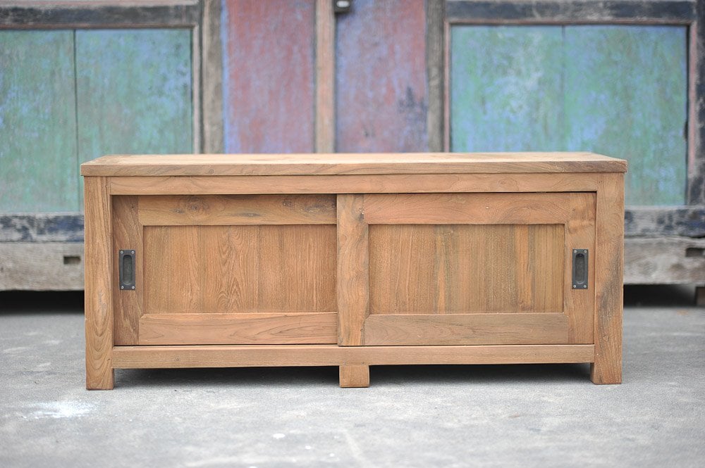 Teak tv - meubel schuifdeuren 140 x 50 x 50 - Souren Meubels
