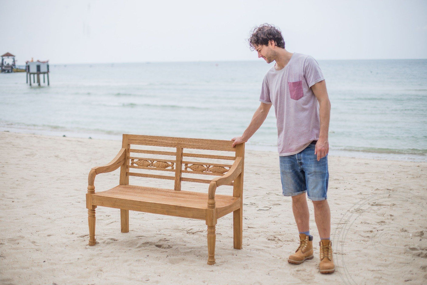 Teak garden bench 2-seater FISH
