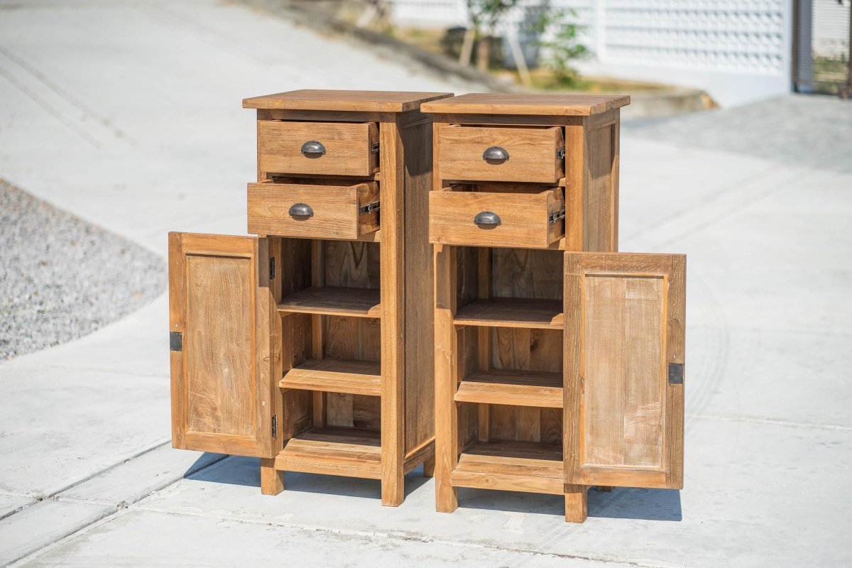 Teak cabinet with drawers and door 50x45x120 cm