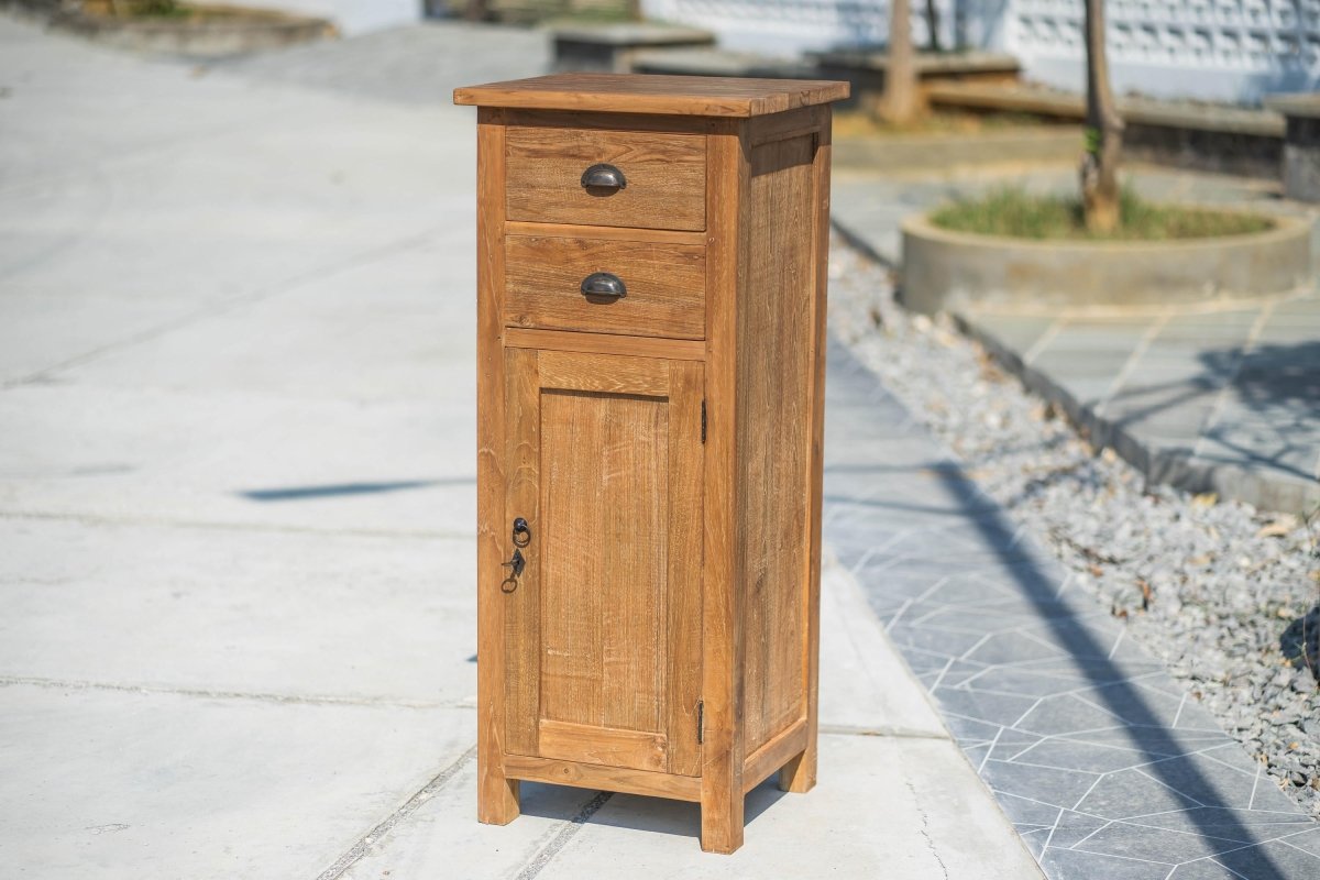 Teak cabinet with drawers and door 50x45x120 cm