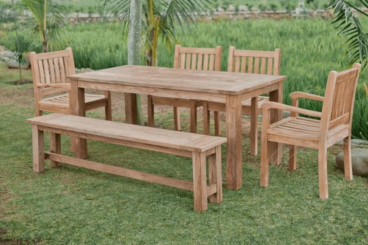 Teak garden table 160x90cm + 4 beaufort chairs + bench