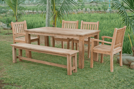 Teak garden table 160x90cm + 4 beaufort chairs + bench