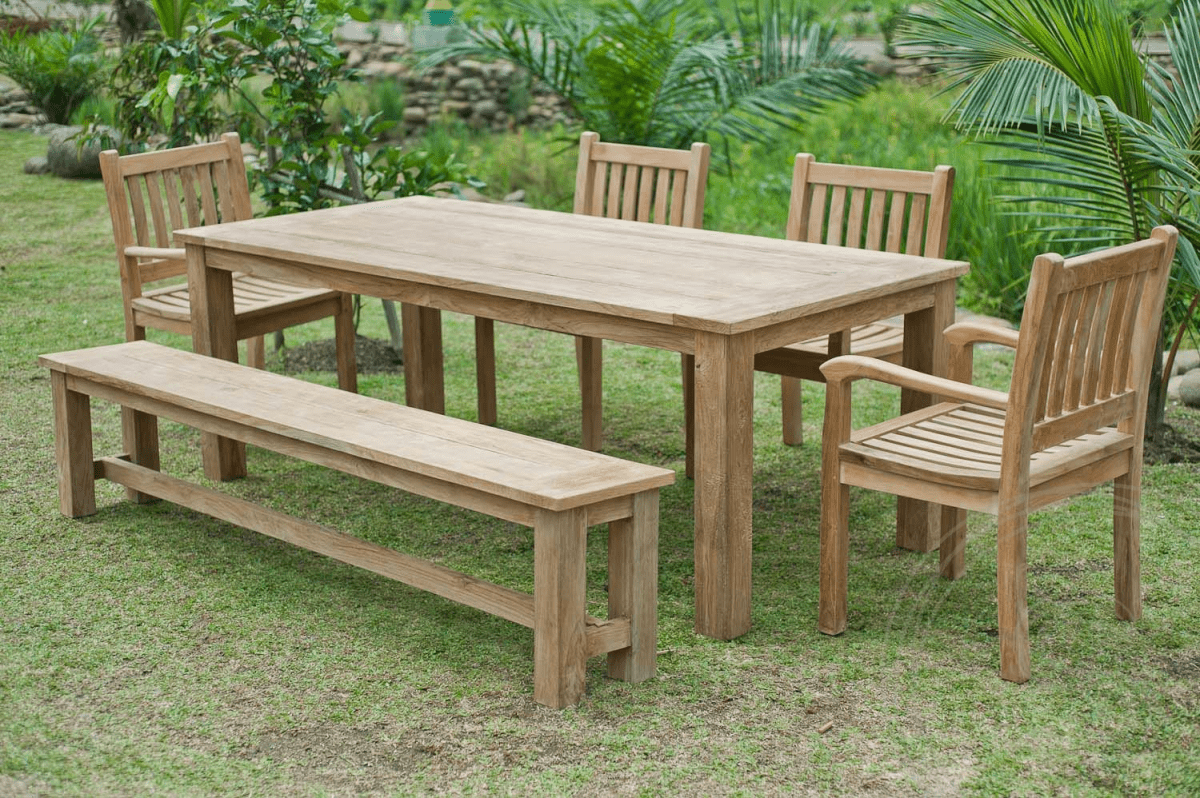 Teak garden table 220x100cm + 4 beaufort chairs + bench