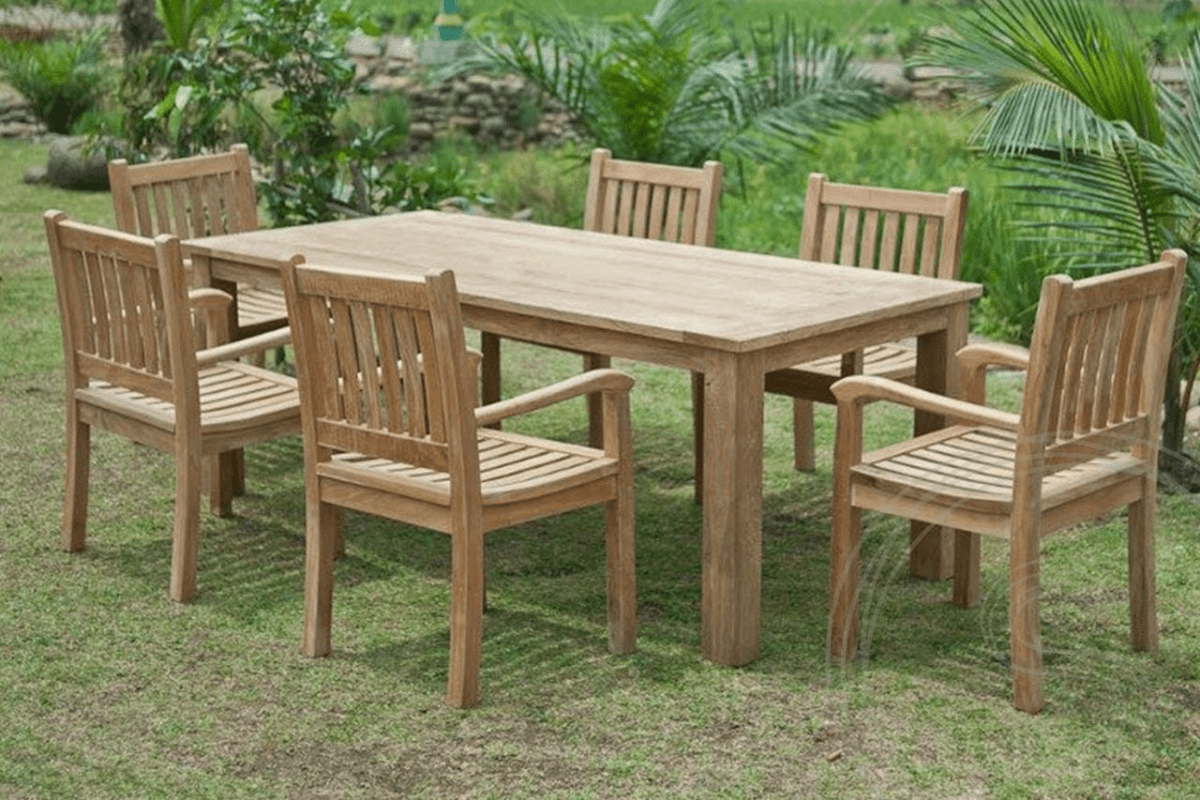 Teak garden table 220x100cm + 6 Beaufort chairs