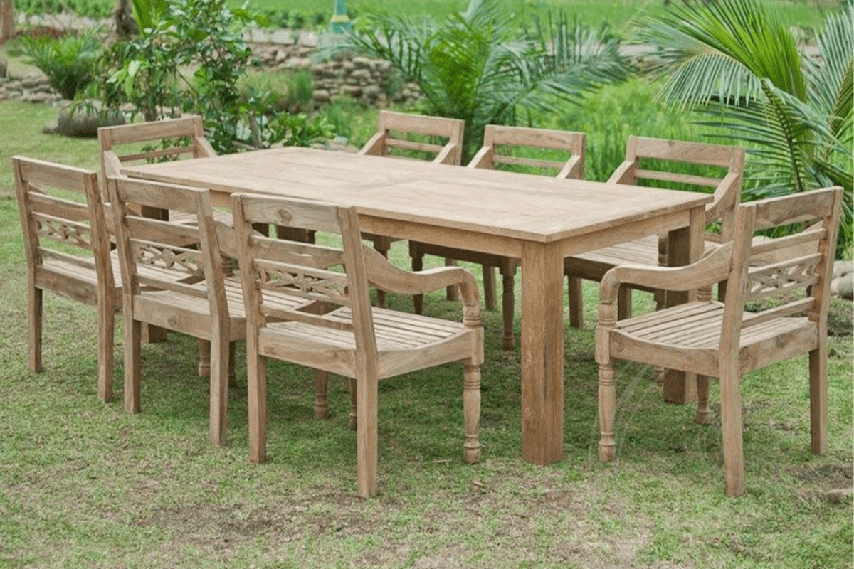 Teak garden table 240x100cm + 8 chairs Java