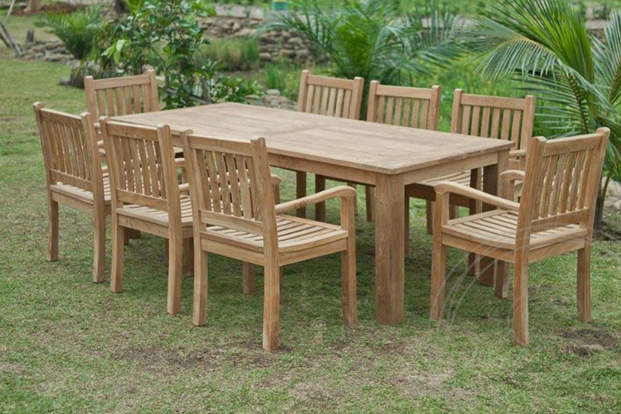Teak garden table 240x100cm + 8 beaufort chairs