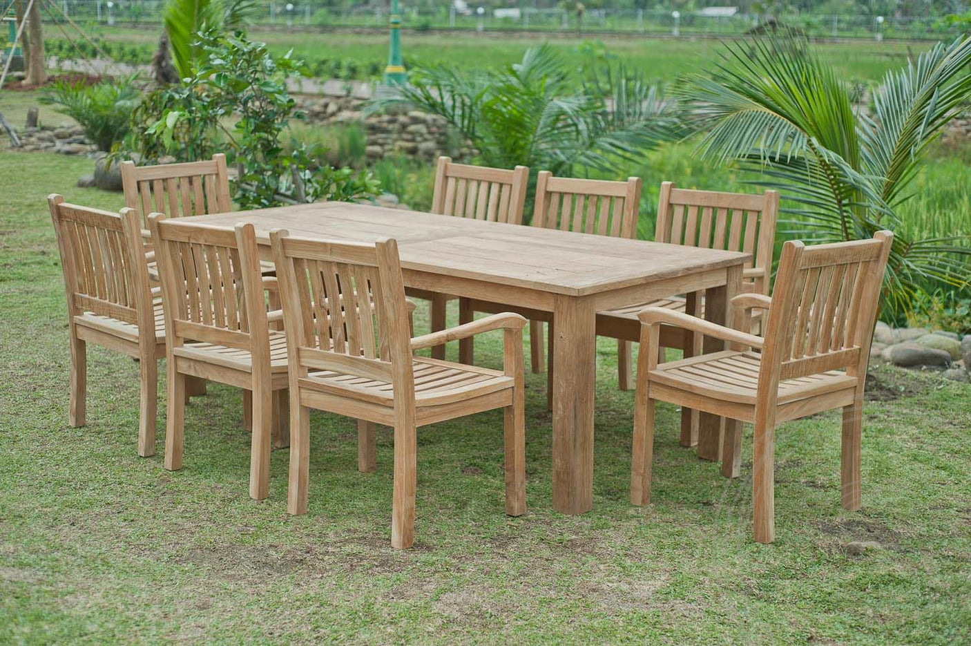 Teak garden table 240x100cm + 8 beaufort chairs