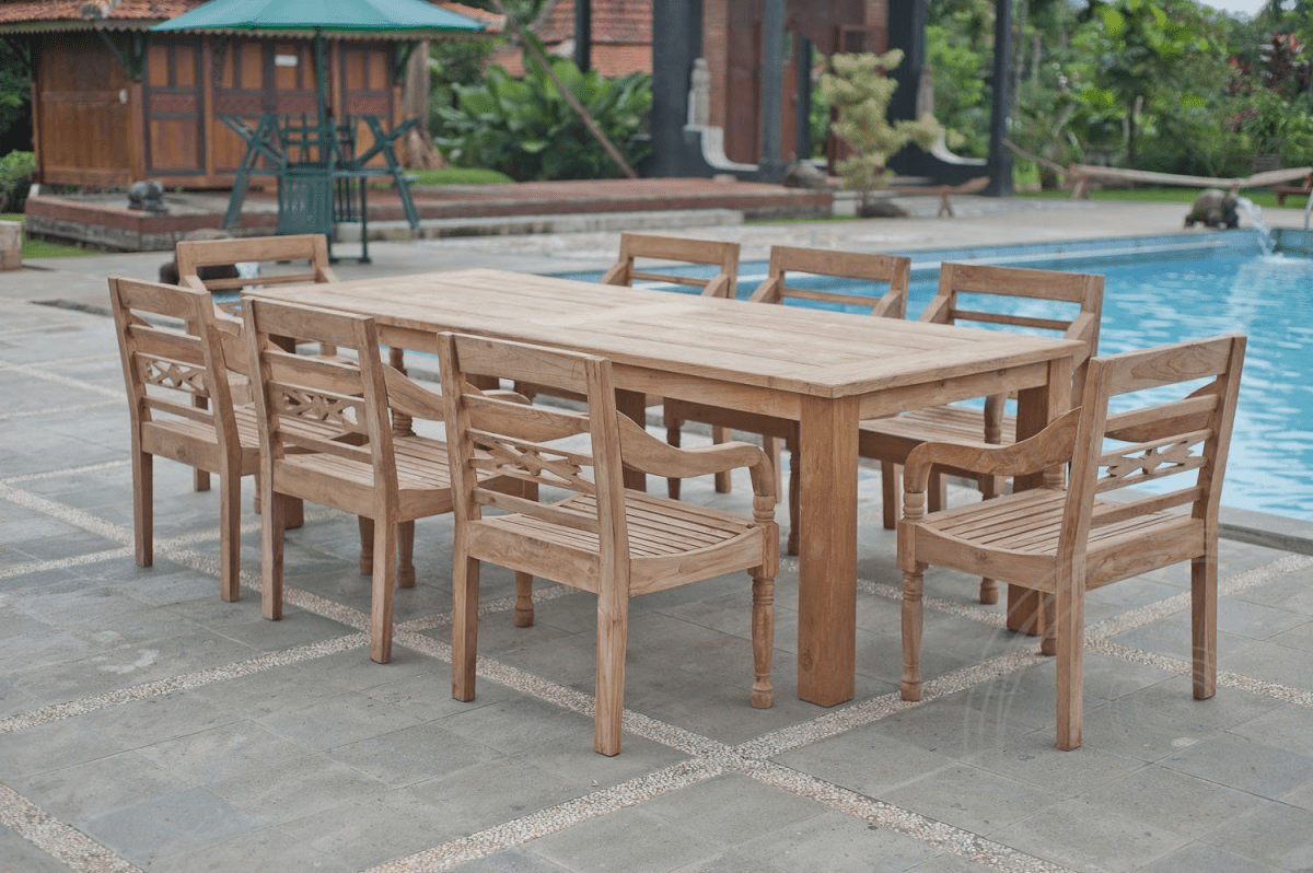 Teak garden table 260x100cm + 8 chairs Java