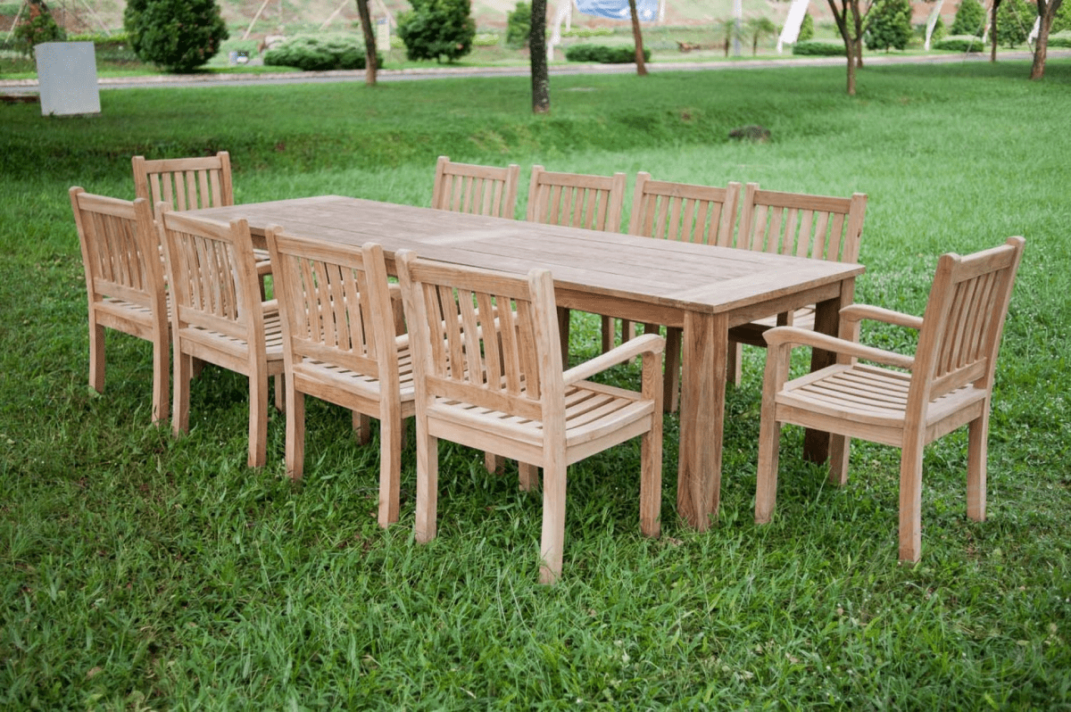 Teak garden table 300x100cm + 10 Beaufort chairs