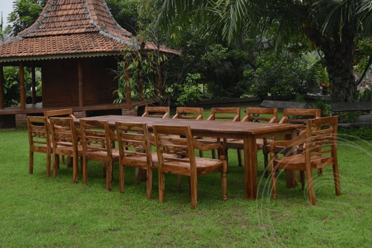 Teak garden table 400x100cm + 12 chairs Java