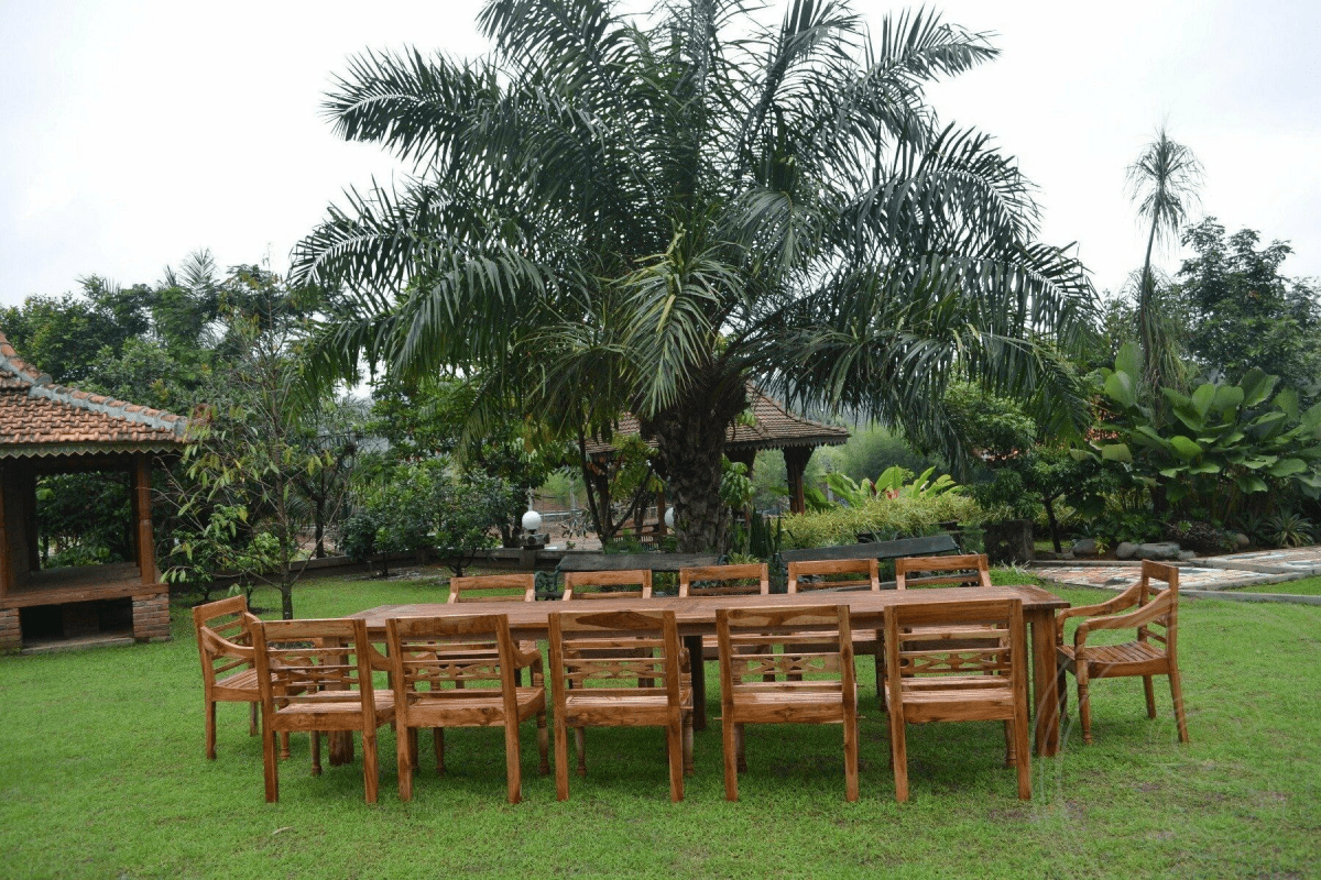 Teak garden table 400x100cm + 12 chairs Java