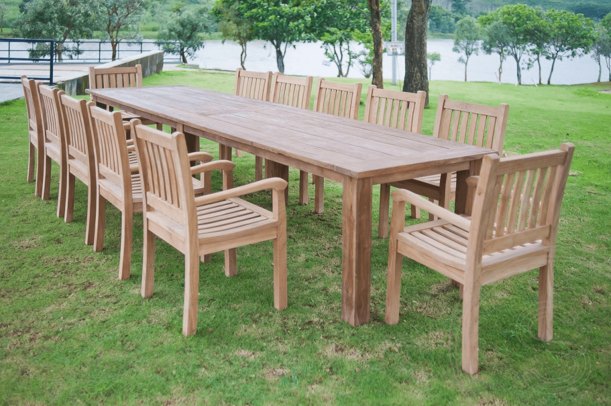 Teak garden table 400x100cm + 12 beaufort chairs