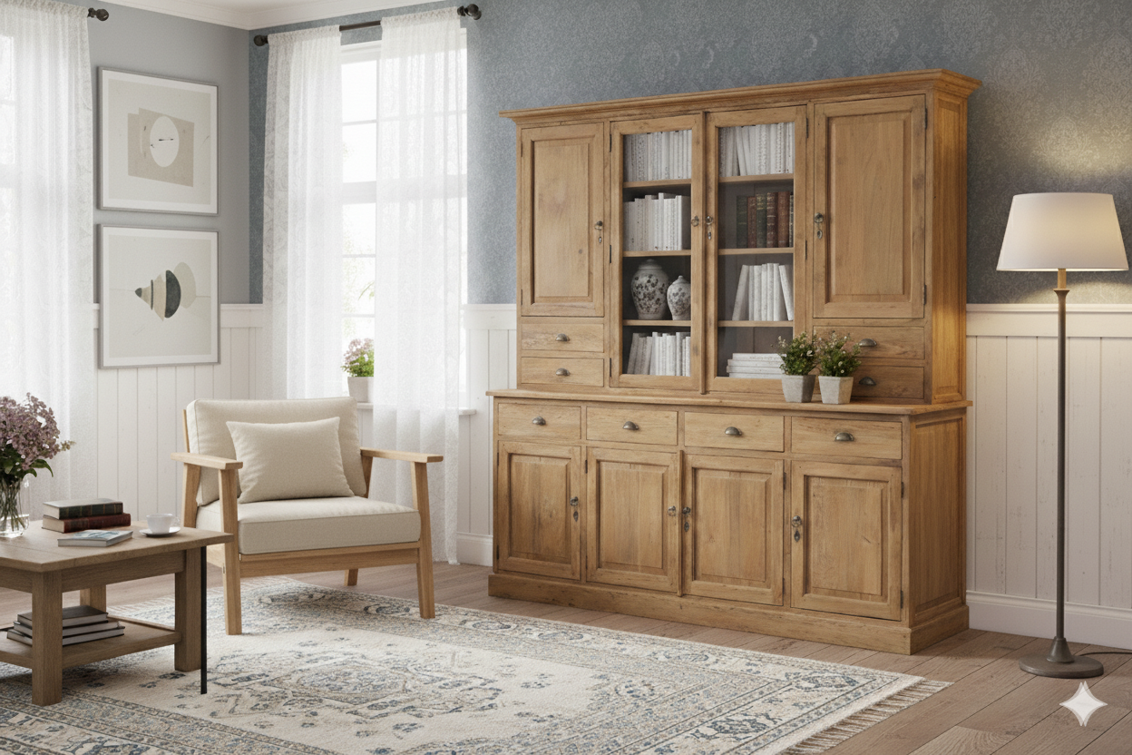 Teak display cabinet 220cm rustic