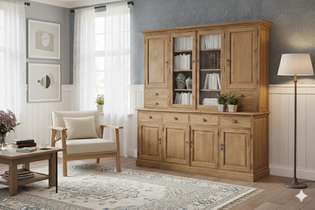 Teak display cabinet 220cm rustic