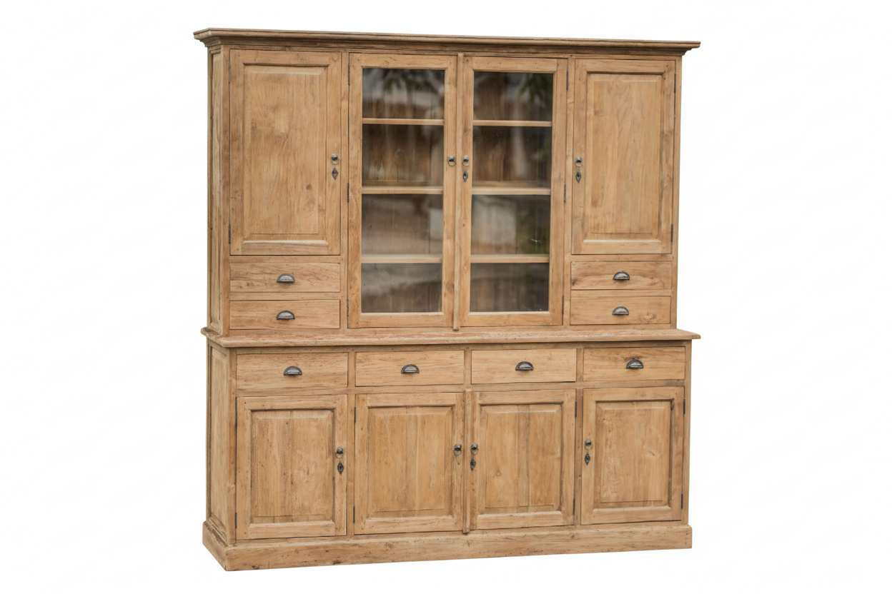 Teak display cabinet 220cm rustic