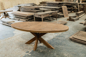 Oval Teak Dining Table 200×100 cm – Reclaimed Teak with Spider Base