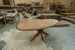 Oval Teak Dining Table 200×100 cm – Reclaimed Teak with Spider Base