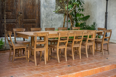 Extendable teak table set 200 + 12 chairs