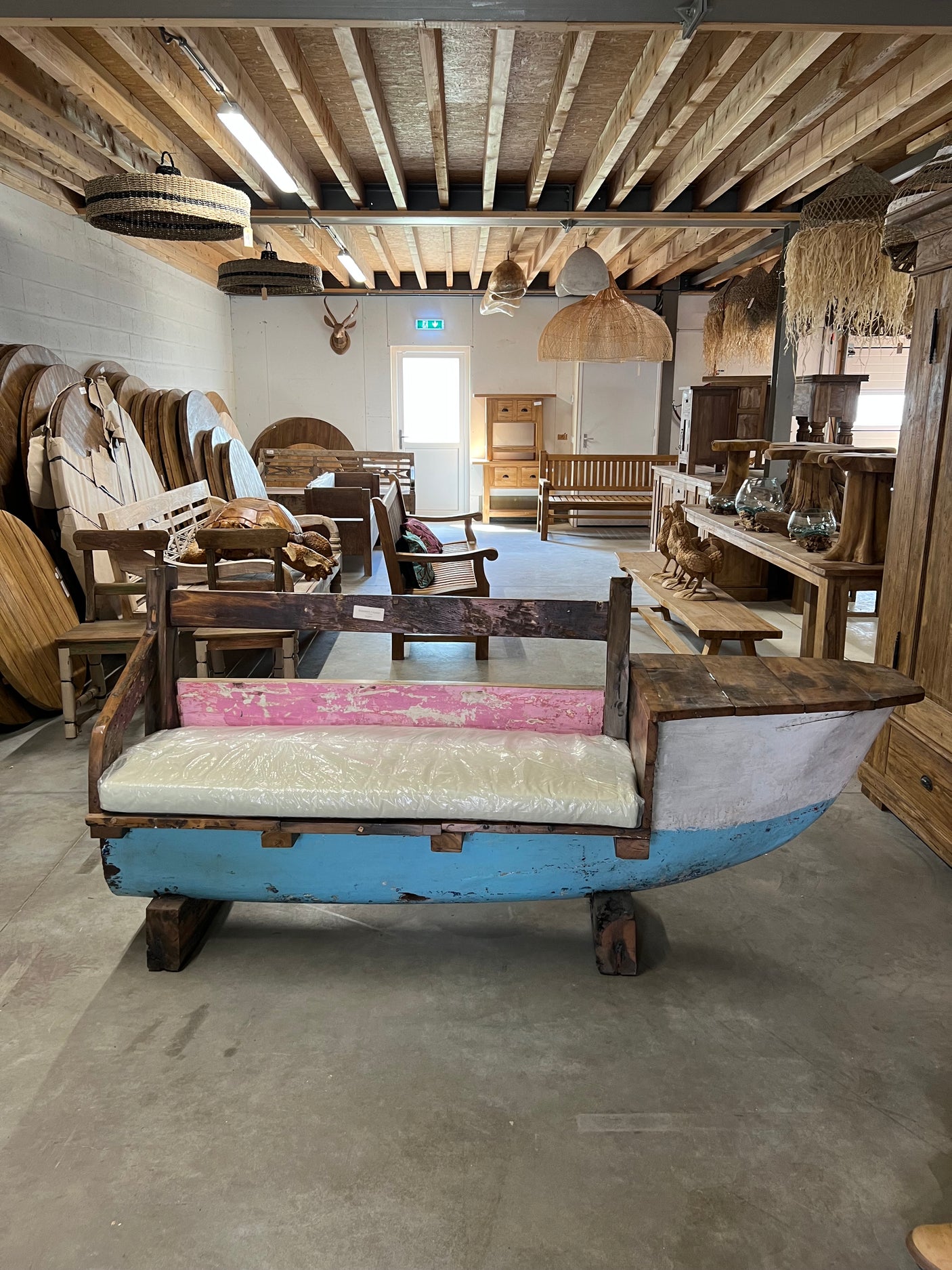 Boat bench with cushion 212x55x100cm