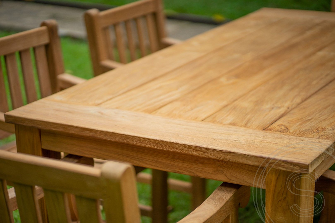 Teak garden table 200 x 90 + 6 garden chairs elephant