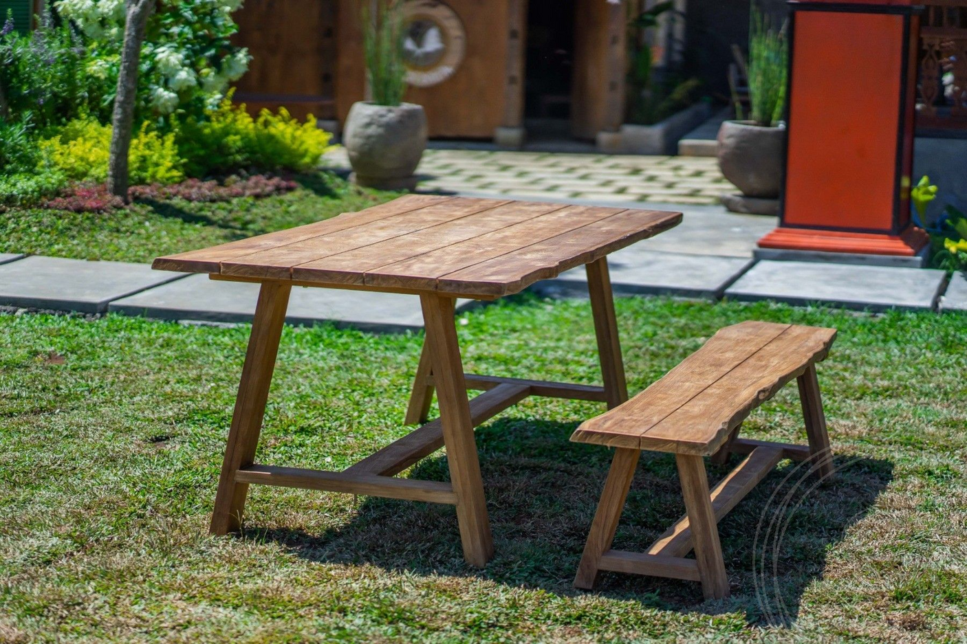 Teak garden table Java 200 x 100 + teak garden bench Java 200
