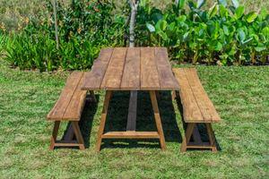 Teak garden table Java 220 x 100 + 2 teak garden benches Java 220
