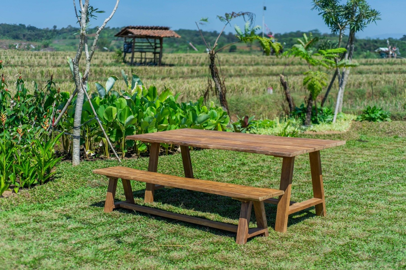 Teak garden table Java 220 x 100 + teak garden bench Java 220
