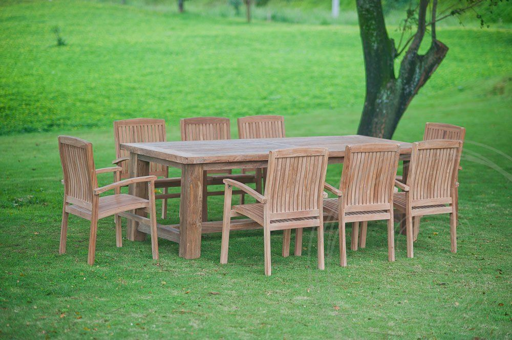 Teak garden table mammoth 250cm + 8 stacking chairs
