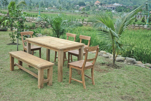 Teak garden table 140x90cm + 4 chairs + bench