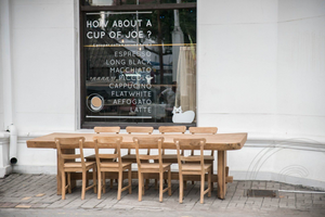Suar live edge dining table 300 + 8 chairs