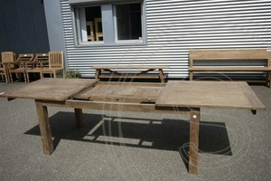 Teak table extendable 200-250-300x100 + 12 chairs
