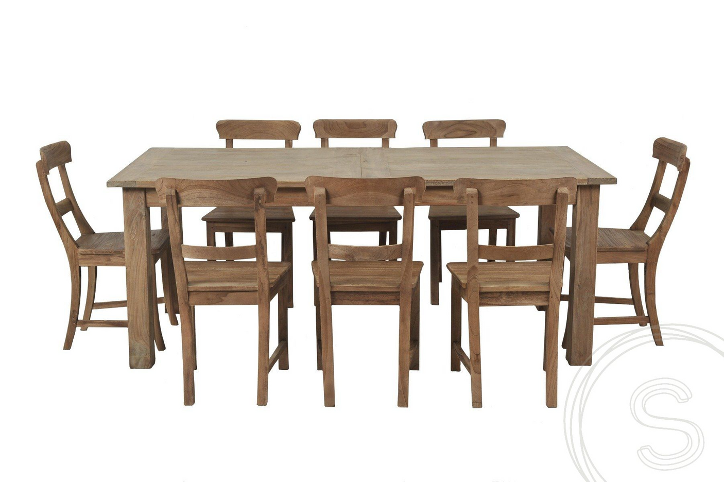 Teak table extendable 200-250-300x100 + 12 chairs
