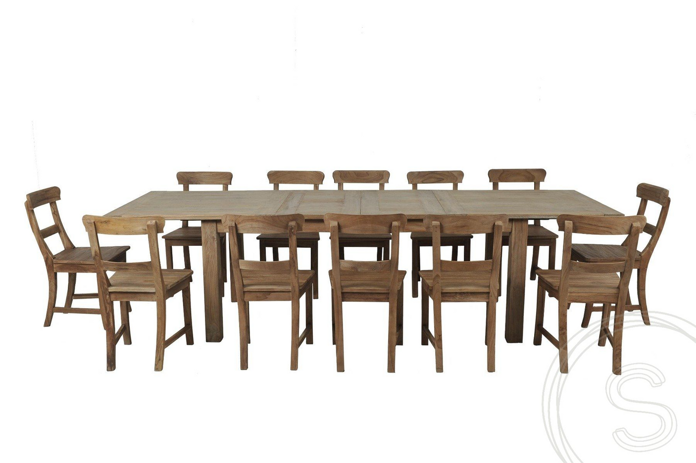 Teak table extendable 200-250-300x100 + 12 chairs
